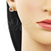 Oro Laminado Stud Earring, Gold Filled Style Cluster Design, with Garnet and White Cubic Zirconia, Polished, Golden Finish, 02.283.0282.1