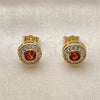 Oro Laminado Stud Earring, Gold Filled Style Cluster Design, with Garnet and White Cubic Zirconia, Polished, Golden Finish, 02.283.0282.1