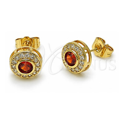 Oro Laminado Stud Earring, Gold Filled Style Cluster Design, with Garnet and White Cubic Zirconia, Polished, Golden Finish, 02.283.0282.1