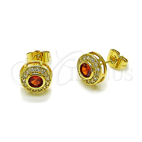 Oro Laminado Stud Earring, Gold Filled Style Cluster Design, with Garnet and White Cubic Zirconia, Polished, Golden Finish, 02.283.0282.1