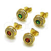 Oro Laminado Stud Earring, Gold Filled Style Cluster Design, with Garnet and White Cubic Zirconia, Polished, Golden Finish, 02.283.0282.1