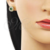 Oro Laminado Stud Earring, Gold Filled Style Cluster Design, with Green and White Cubic Zirconia, Polished, Golden Finish, 02.283.0282.2