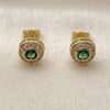 Oro Laminado Stud Earring, Gold Filled Style Cluster Design, with Green and White Cubic Zirconia, Polished, Golden Finish, 02.283.0282.2
