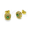 Oro Laminado Stud Earring, Gold Filled Style Cluster Design, with Green and White Cubic Zirconia, Polished, Golden Finish, 02.283.0282.2