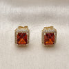 Oro Laminado Stud Earring, Gold Filled Style Cluster Design, with Garnet Cubic Zirconia and White Micro Pave, Polished, Golden Finish, 02.283.0310.1