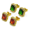 Oro Laminado Stud Earring, Gold Filled Style Cluster Design, with Garnet Cubic Zirconia and White Micro Pave, Polished, Golden Finish, 02.283.0310.1