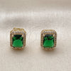 Oro Laminado Stud Earring, Gold Filled Style Cluster Design, with Green Cubic Zirconia and White Micro Pave, Polished, Golden Finish, 02.283.0310.2