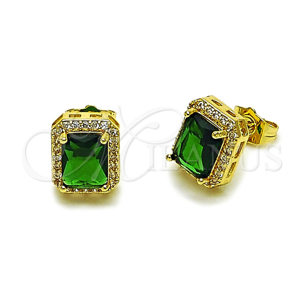 Oro Laminado Stud Earring, Gold Filled Style Cluster Design, with Green Cubic Zirconia and White Micro Pave, Polished, Golden Finish, 02.283.0310.2