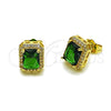 Oro Laminado Stud Earring, Gold Filled Style Cluster Design, with Green Cubic Zirconia and White Micro Pave, Polished, Golden Finish, 02.283.0310.2