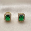 Oro Laminado Stud Earring, Gold Filled Style Cluster Design, with Green Cubic Zirconia and White Micro Pave, Polished, Golden Finish, 02.283.0310.2