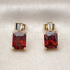 Oro Laminado Stud Earring, Gold Filled Style Baguette Design, with Garnet and White Cubic Zirconia, Polished, Golden Finish, 02.283.0311.1