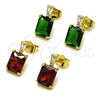 Oro Laminado Stud Earring, Gold Filled Style Baguette Design, with Garnet and White Cubic Zirconia, Polished, Golden Finish, 02.283.0311.1