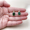 Oro Laminado Stud Earring, Gold Filled Style Baguette Design, with Green and White Cubic Zirconia, Polished, Golden Finish, 02.283.0311.2