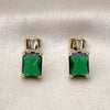Oro Laminado Stud Earring, Gold Filled Style Baguette Design, with Green and White Cubic Zirconia, Polished, Golden Finish, 02.283.0311.2