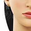 Oro Laminado Stud Earring, Gold Filled Style Baguette Design, with Green and White Cubic Zirconia, Polished, Golden Finish, 02.283.0311.2