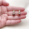 Oro Laminado Stud Earring, Gold Filled Style with White and Garnet Cubic Zirconia, Polished, Golden Finish, 02.283.0312.1