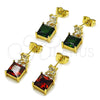 Oro Laminado Stud Earring, Gold Filled Style with Green and White Cubic Zirconia, Polished, Golden Finish, 02.283.0312.2