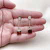 Oro Laminado Long Earring, Gold Filled Style Baguette Design, with Garnet and White Cubic Zirconia, Polished, Golden Finish, 02.283.0313.1