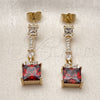 Oro Laminado Long Earring, Gold Filled Style Baguette Design, with Garnet and White Cubic Zirconia, Polished, Golden Finish, 02.283.0313.1