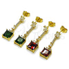 Oro Laminado Long Earring, Gold Filled Style Baguette Design, with Garnet and White Cubic Zirconia, Polished, Golden Finish, 02.283.0313.1