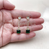 Oro Laminado Long Earring, Gold Filled Style Baguette Design, with Green and White Cubic Zirconia, Polished, Golden Finish, 02.283.0313.2