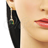 Oro Laminado Long Earring, Gold Filled Style Baguette Design, with Green and White Cubic Zirconia, Polished, Golden Finish, 02.283.0313.2
