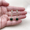 Oro Laminado Long Earring, Gold Filled Style Baguette Design, with Green and White Cubic Zirconia, Polished, Golden Finish, 02.283.0313.2
