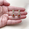 Oro Laminado Long Earring, Gold Filled Style Cluster and Teardrop Design, with Garnet and White Cubic Zirconia, Polished, Golden Finish, 02.283.0387