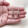 Oro Laminado Long Earring, Gold Filled Style Cluster and Teardrop Design, with Garnet and White Cubic Zirconia, Polished, Golden Finish, 02.283.0387