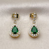 Oro Laminado Long Earring, Gold Filled Style Teardrop and Cluster Design, with Green and White Cubic Zirconia, Polished, Golden Finish, 02.283.0387.1