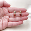 Oro Laminado Stud Earring, Gold Filled Style with Garnet Cubic Zirconia and White Micro Pave, Polished, Golden Finish, 02.283.0316.1