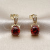 Oro Laminado Stud Earring, Gold Filled Style with Garnet Cubic Zirconia and White Micro Pave, Polished, Golden Finish, 02.283.0316.1