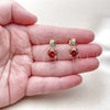 Oro Laminado Stud Earring, Gold Filled Style with Garnet Cubic Zirconia and White Micro Pave, Polished, Golden Finish, 02.283.0316.1