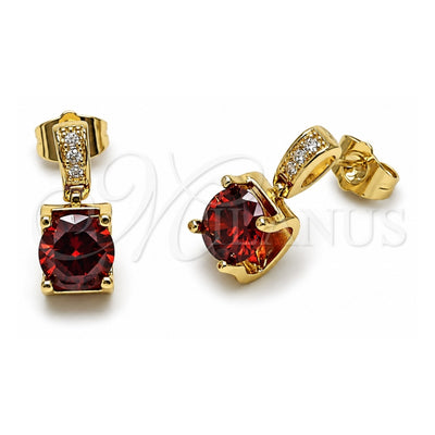 Oro Laminado Stud Earring, Gold Filled Style with Garnet Cubic Zirconia and White Micro Pave, Polished, Golden Finish, 02.283.0316.1