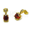 Oro Laminado Stud Earring, Gold Filled Style with Garnet Cubic Zirconia and White Micro Pave, Polished, Golden Finish, 02.283.0316.1
