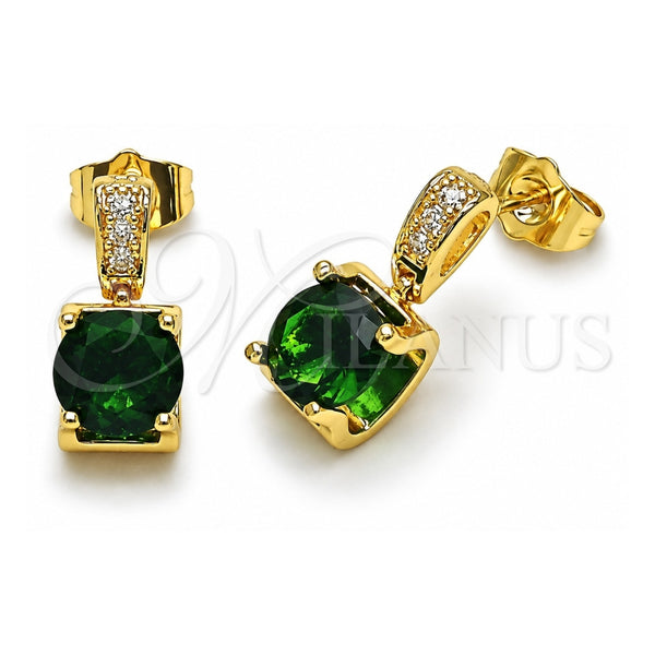 Oro Laminado Stud Earring, Gold Filled Style with Green and White Cubic Zirconia, Polished, Golden Finish, 02.283.0316.2