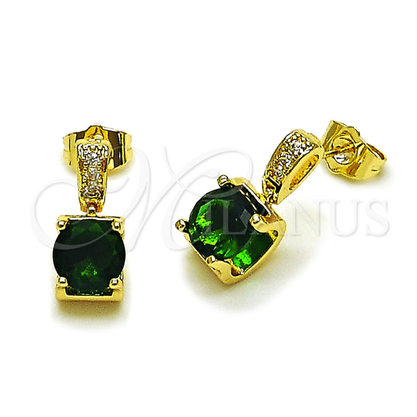 Oro Laminado Stud Earring, Gold Filled Style with Green and White Cubic Zirconia, Polished, Golden Finish, 02.283.0316.2