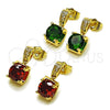 Oro Laminado Stud Earring, Gold Filled Style with Green and White Cubic Zirconia, Polished, Golden Finish, 02.283.0316.2