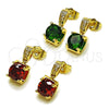 Oro Laminado Stud Earring, Gold Filled Style with Green and White Cubic Zirconia, Polished, Golden Finish, 02.283.0316.2