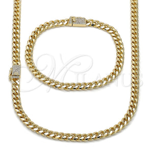 Gold Filled Bracelet — Necklace and Bracelet Miami Cuban Design with White — main product view — SKU 163119 | Oro Laminado brazalete — Necklace and Bracelet Miami Cuban diseño with blanco — SKU 163119