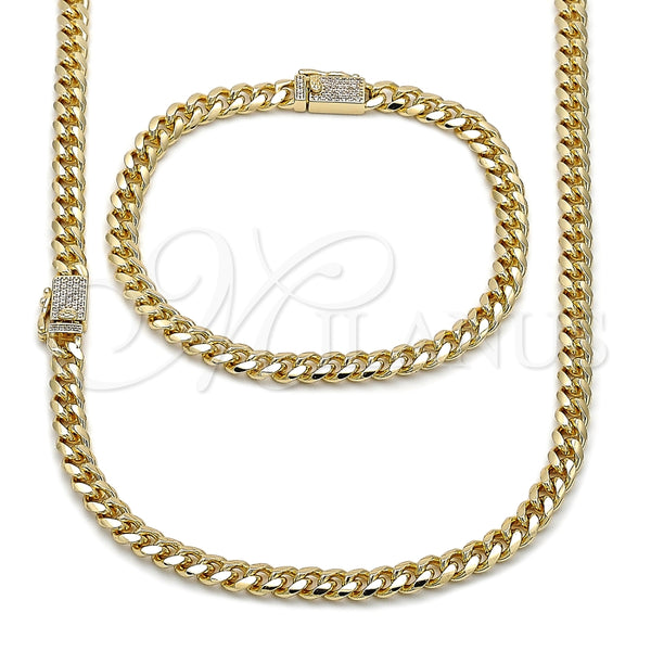 Gold Filled Bracelet — Necklace and Bracelet Miami Cuban Design with White — main product view — SKU 163119 | Oro Laminado brazalete — Necklace and Bracelet Miami Cuban diseño with blanco — SKU 163119