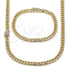 Oro Laminado Necklace and Bracelet, Gold Filled Style Miami Cuban Design, with White Micro Pave, Polished, Golden Finish, 06.213.0025.24