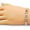 Oro Laminado Fancy Bracelet, Gold Filled Style Hugs and Kisses and Heart Design, with Multicolor and White Cubic Zirconia, Polished, Golden Finish, 03.266.0058.07 (Thickness, 8 Inches Length)