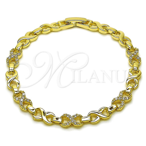 Oro Laminado Fancy Bracelet, Gold Filled Style Infinite Design, with White Cubic Zirconia, Polished, Golden Finish, 03.266.0059.07