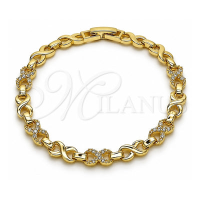 Oro Laminado Fancy Bracelet, Gold Filled Style Infinite Design, with White Cubic Zirconia, Polished, Golden Finish, 03.266.0059.07 (Thickness, 8 Inches Length)