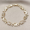 Oro Laminado Fancy Bracelet, Gold Filled Style Hugs and Kisses and Butterfly Design, with White Cubic Zirconia, Polished, Golden Finish, 03.266.0061.08