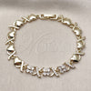 Oro Laminado Fancy Bracelet, Gold Filled Style Hugs and Kisses and Heart Design, with White Cubic Zirconia, Polished, Golden Finish, 03.266.0062.07