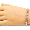 Oro Laminado Fancy Bracelet, Gold Filled Style Hugs and Kisses and Heart Design, with White Cubic Zirconia, Polished, Golden Finish, 03.266.0062.07 (08 MM Thickness, 8 Inches Length)