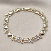 Oro Laminado Fancy Bracelet, Gold Filled Style Hugs and Kisses and Heart Design, with White Cubic Zirconia, Polished, Golden Finish, 03.266.0062.07 (08 MM Thickness, 8 Inches Length)