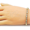 Oro Laminado Solid Bracelet, Gold Filled Style Hugs and Kisses Design, Diamond Cutting Finish, Golden Finish, 03.213.0422.07